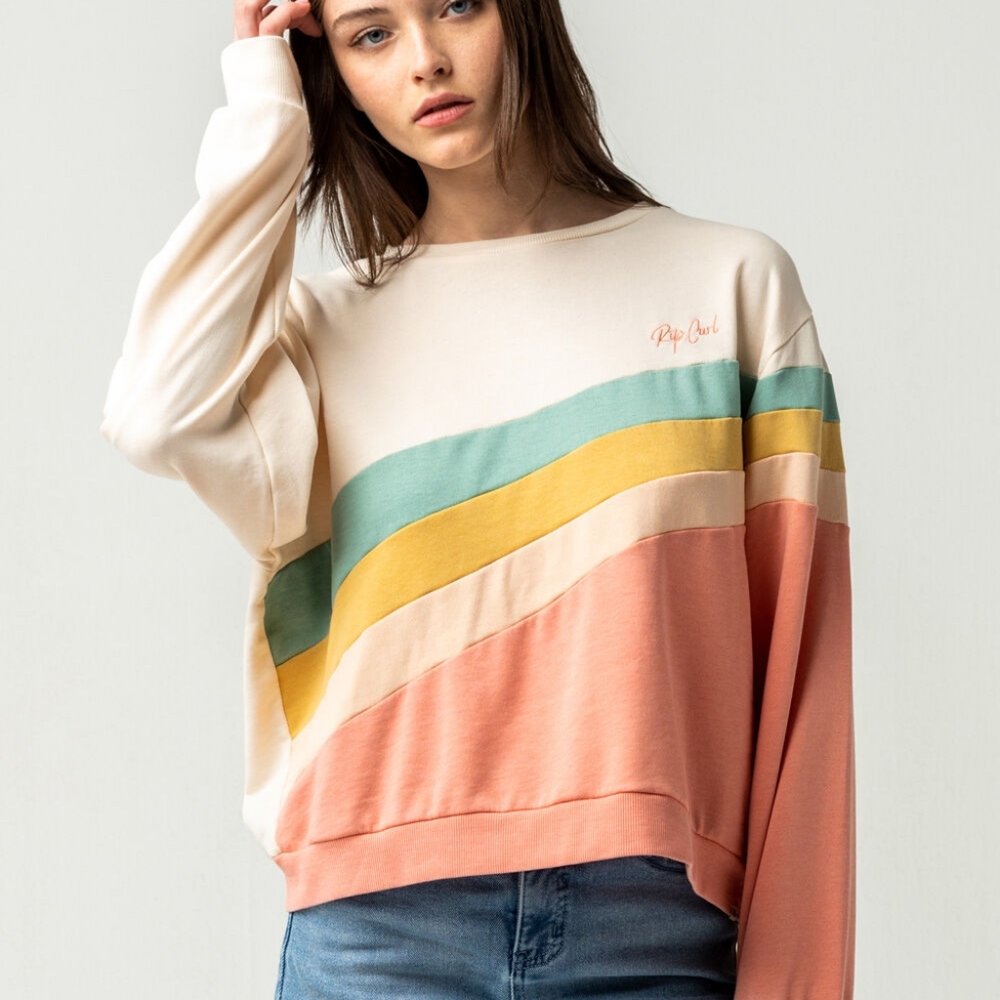 Ripcurl Crew Pink Blue Yellow Wave La Bonita Pullover Sweatshirt, XXL - Picture 3 of 14